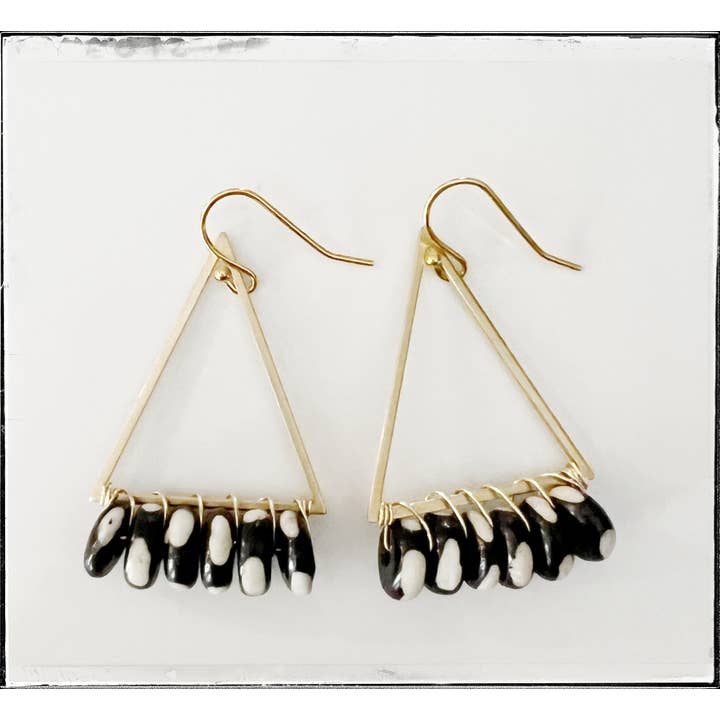 GentrybyJenna - Wholesale Dangle Earrings - Wire Wrapped Triangle Hoop Polka Bone Bead Dangle Earrings1