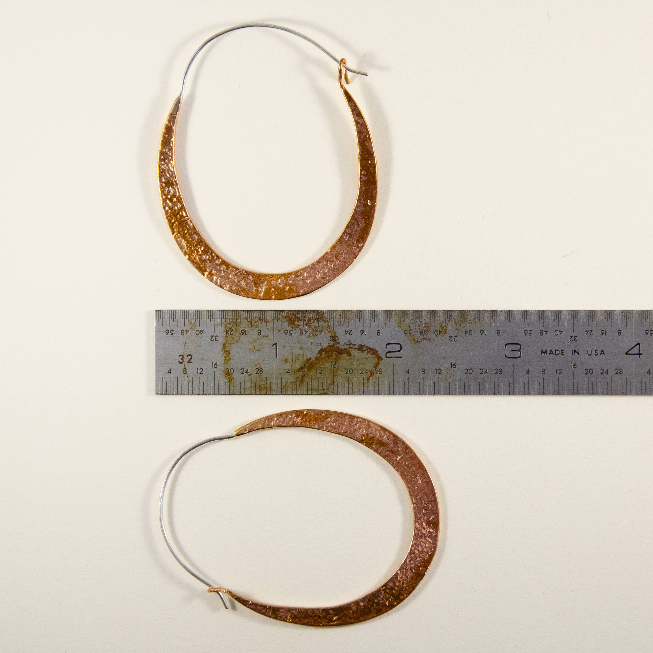 Ajmer by Jodi - Wholesale Dangle Earrings - Big Copper Oval Hoops~ hammered metal & sterling ear wires4