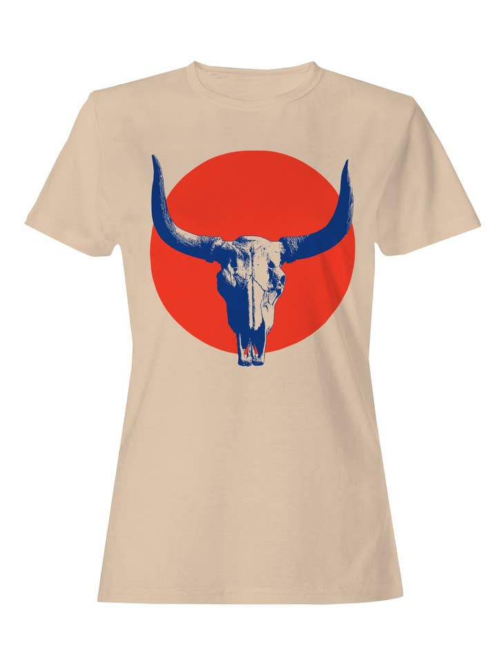 Western Skull Art with Red Sun Women's T-shirt for wholesale by Swift Retail