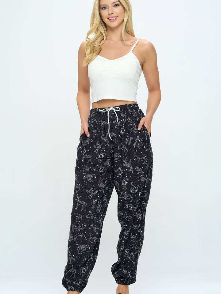 LA Soul - Wholesale Pants - Women's - Celestial Animal Print With Drawstring and Pocket0