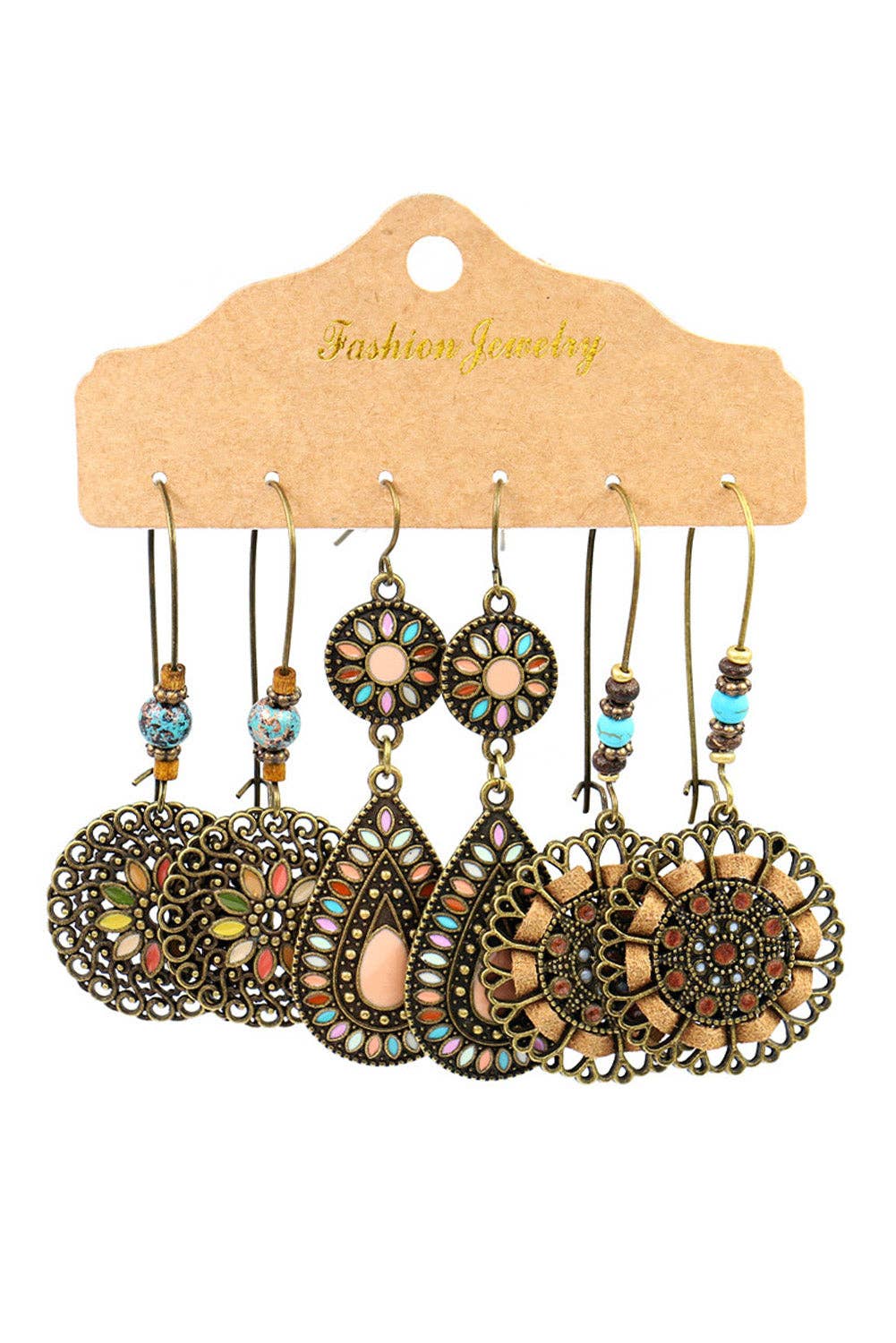 Gold Boho Retro Hollow Dangle Earrings Set for wholesale on Faire1