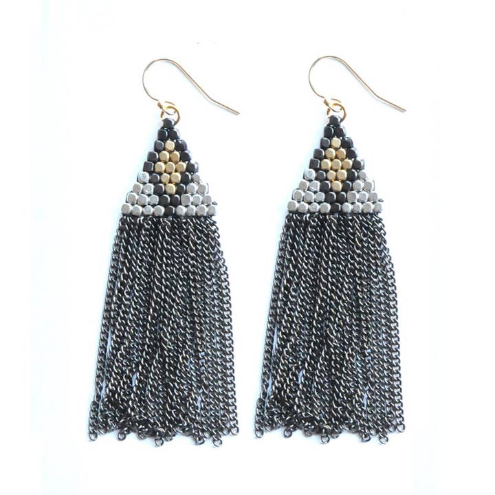 Three Metal Chain Tassel Earrings for wholesale by The Didi Jewelry Project