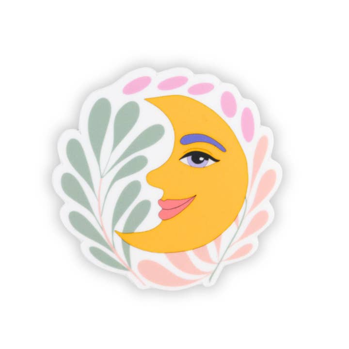Smiling Crescent Moon Vinyl Sticker for wholesale by Innerlight Compass