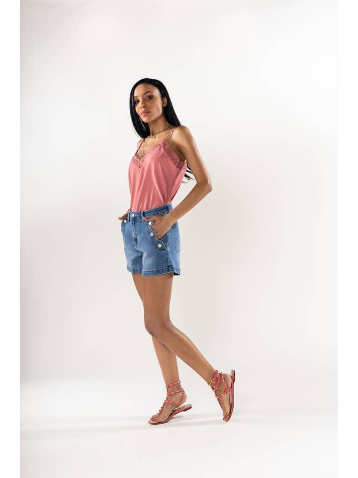 Nina Carter - Wholesale Shorts - Women's - Denim High Waisted Stretch Denim Shorts P2066