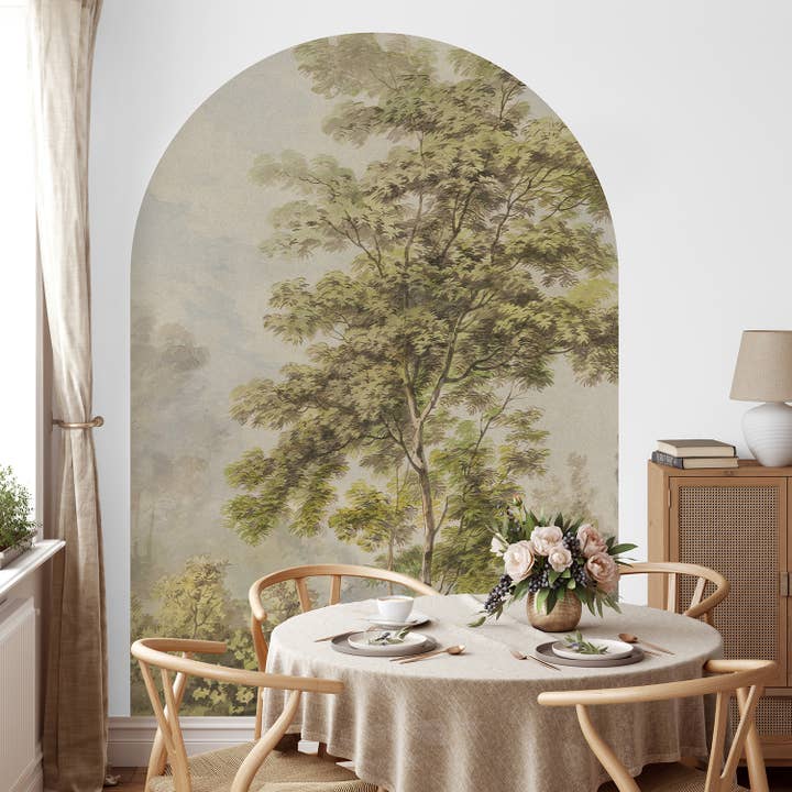 Trädlandskap Båge Väggdekal, Grön Scenisk Tapet för wholesale av SimurgWallArts