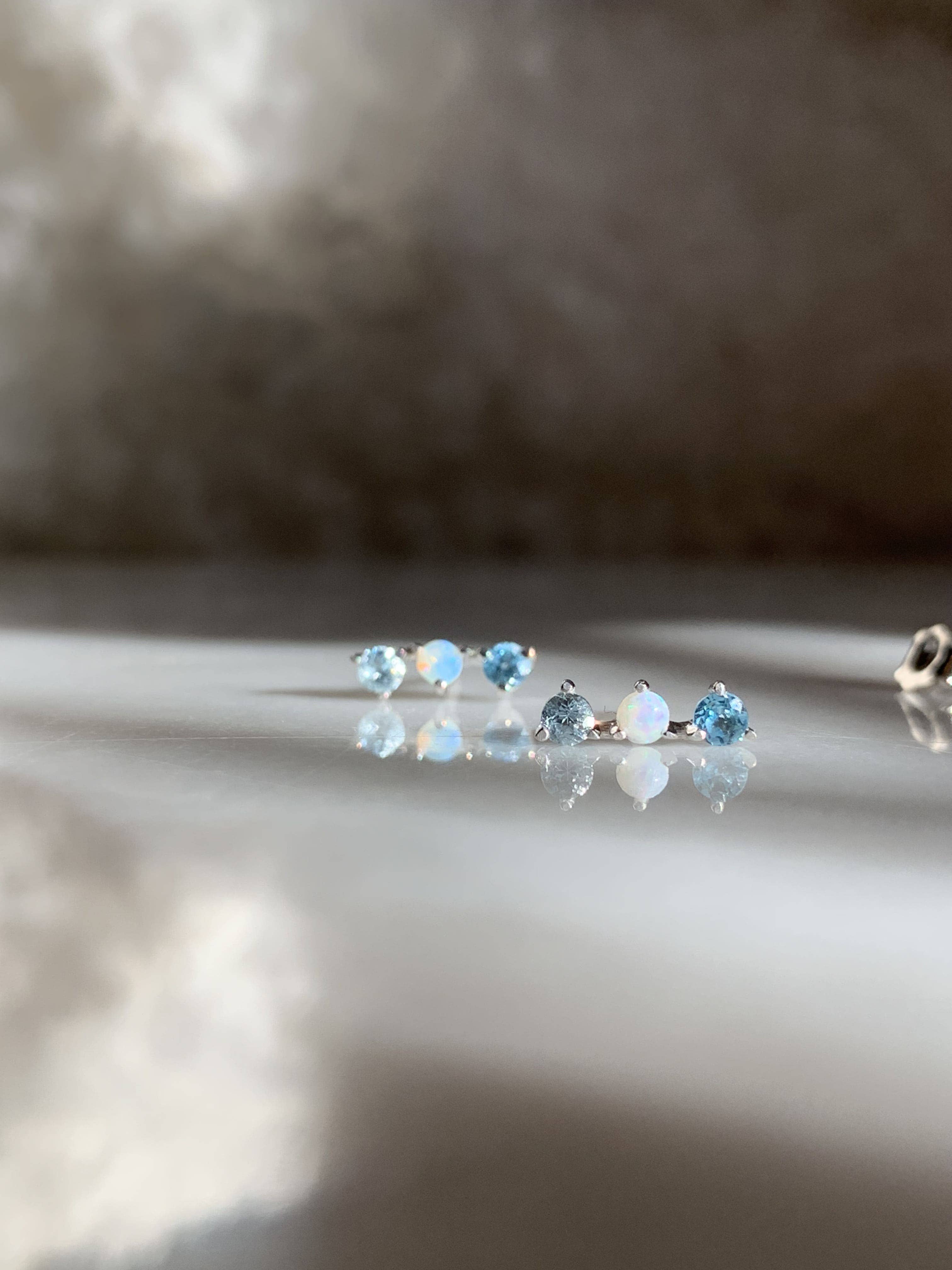 Kimiya Designs - Wholesale Stud/Post Earrings - Opal Aquamarine and Blue Zircon Birthstone Earrings3