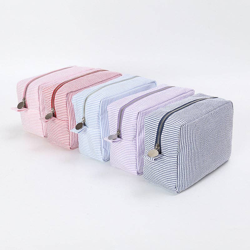 Auraquise - Wholesale Makeup/Cosmetic Bag - Seersucker Striped Makeup Pouch Travel Toiletry Bag9