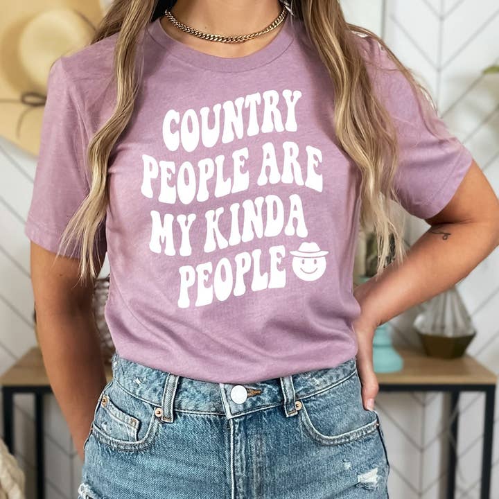Country People Orchid Tee White Ink for wholesale by Simply Tees