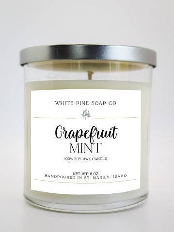 Vela de cera de soja de 8 oz con pomelo y menta para venta al por mayor de White Pine Soap Company