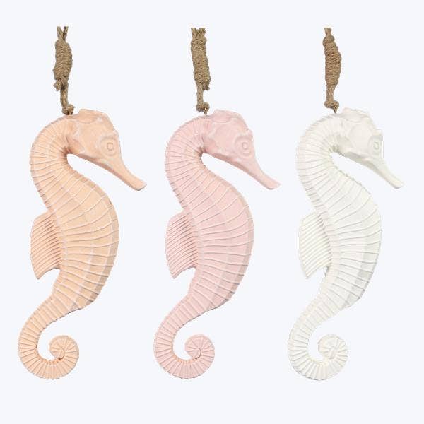Resin Pink And White Colorful Seahorse Wall Decor, 3 Ast for wholesale by Young's