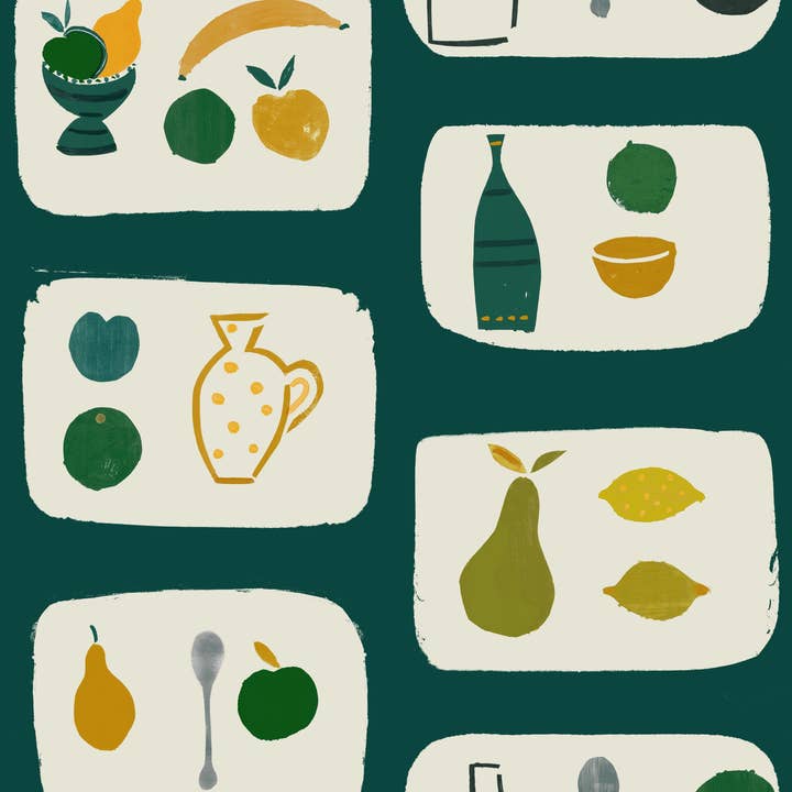 Carta da parati con frutta ingenua - Greengage per la vendita all'ingrosso da parte di Sharon Jane Studio