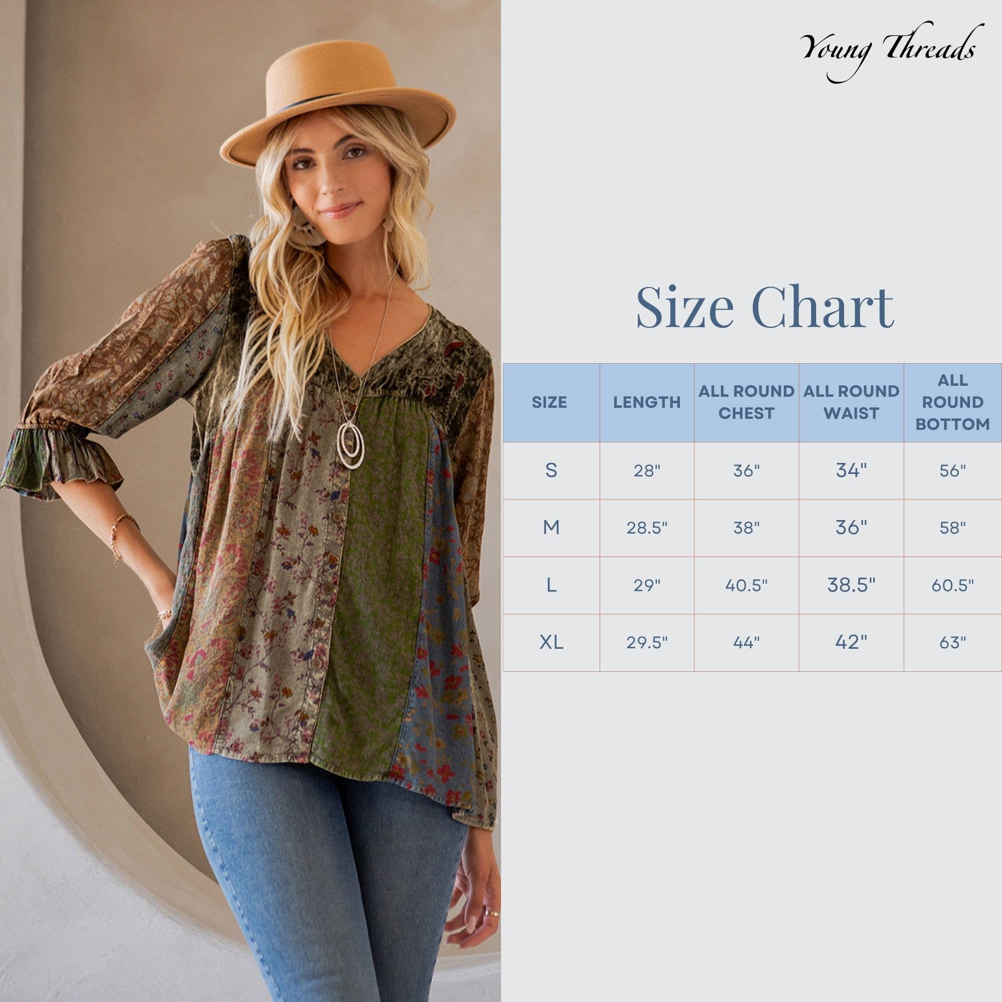 Young Threads – Túnica - Mulher por atacado – Blusa Vintage Boêmia de Veludo com Patchwork (Nova Cor)6