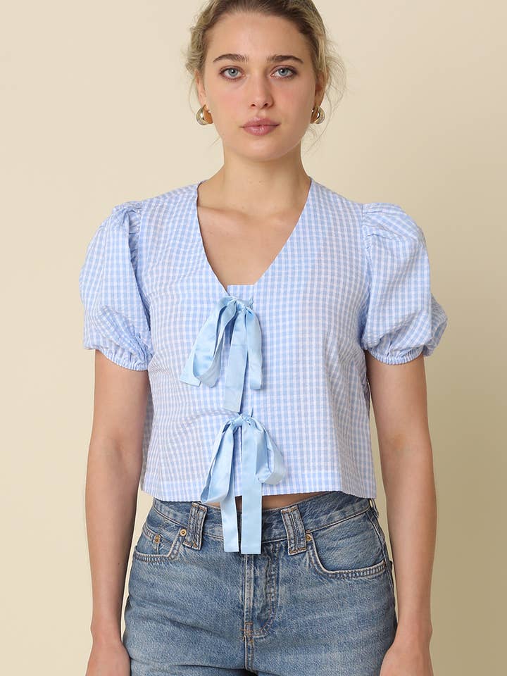 Skyler Gingham Blouse met Knoopsluiting aan de Voorkant voor wholesale door Olivaceous