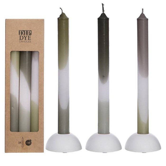 Wildflowers by Floriette - Wholesale Tapered Candle/Candlestick - Dip Dye candle h.24 Ø2.2 cm set of 3 olive sage