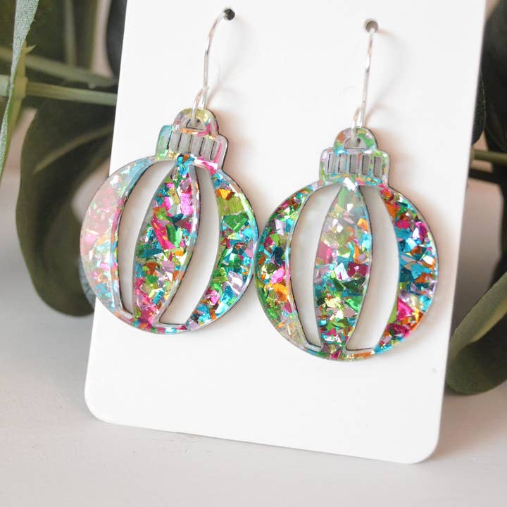 The Adorned Fox - Wholesale Dangle Earrings - Bauble Confetti Earrings, Christmas Ornament Earrings, Christmas Earrings, Dangle Earrings, Acrylic Earrings, Holiday Earrings, Ornament6