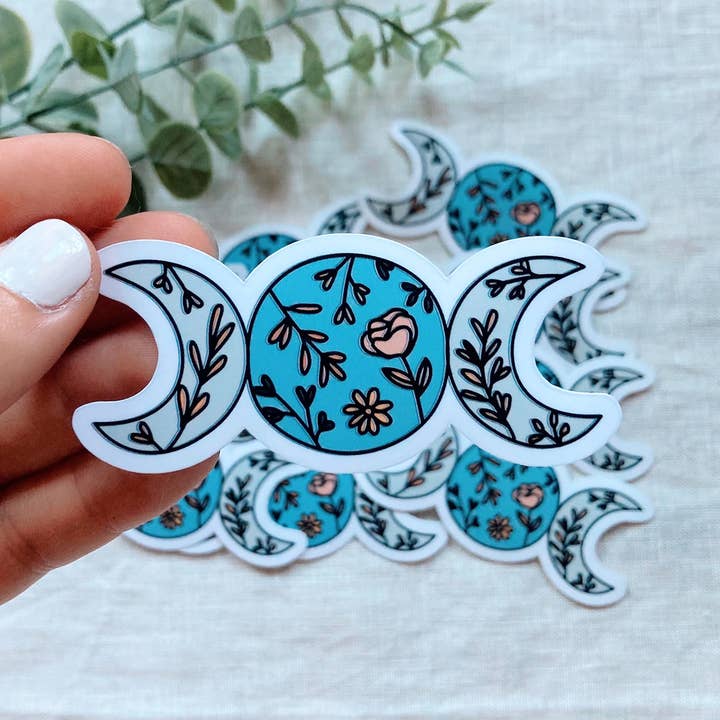 Floral Moon Phase Vinyl Sticker for wholesale by Tiny Acres Co