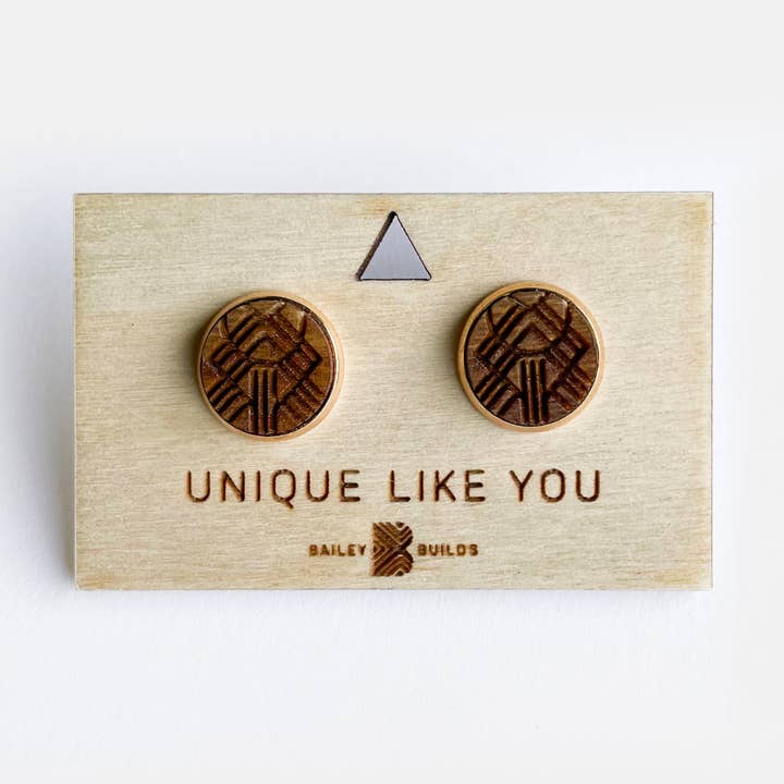Wood Stud Earrings: Gatsby for wholesale by Bailey Builds