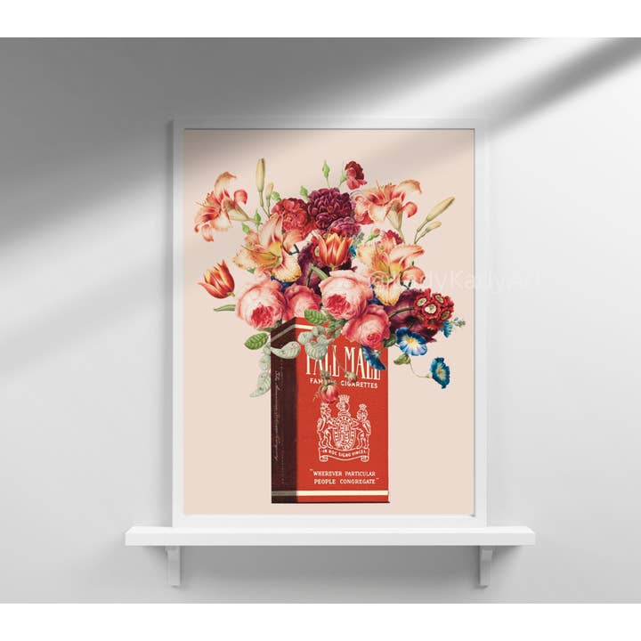 Lady Kady Art - Wholesale Art Print - Vintage Cigarette Collage Art Print, Floral Wall Art1