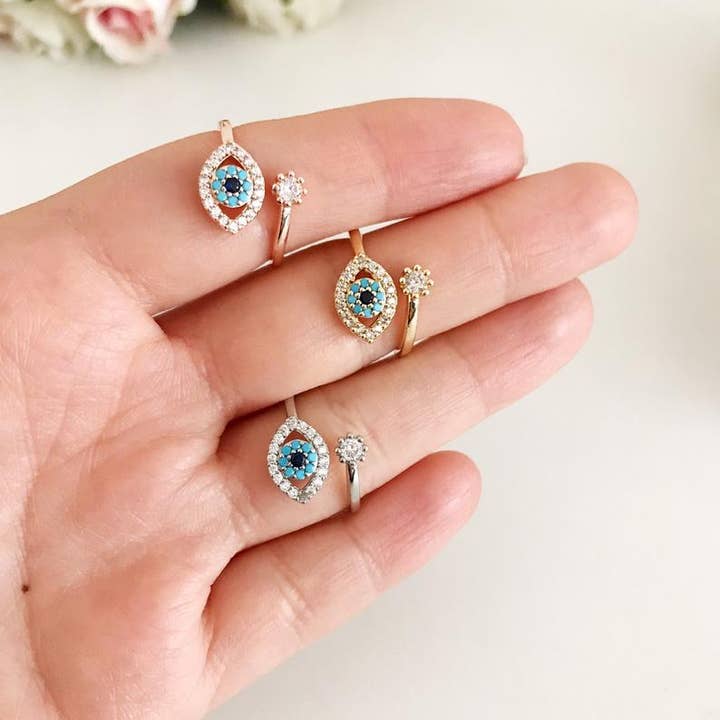 Evileyefavor - Wholesale Multi-Stone Ring - Adjustable Ring, Evil Eye Ring, Evil Eye Charm Ring, Evil Eye Jewelry