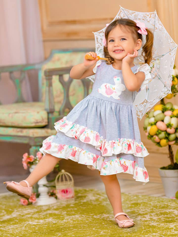Mia Belle Girls • Wholesale - Wholesale Dress - Kids - Bunny Flutter Sleeve Tiered Ruffle Dress8
