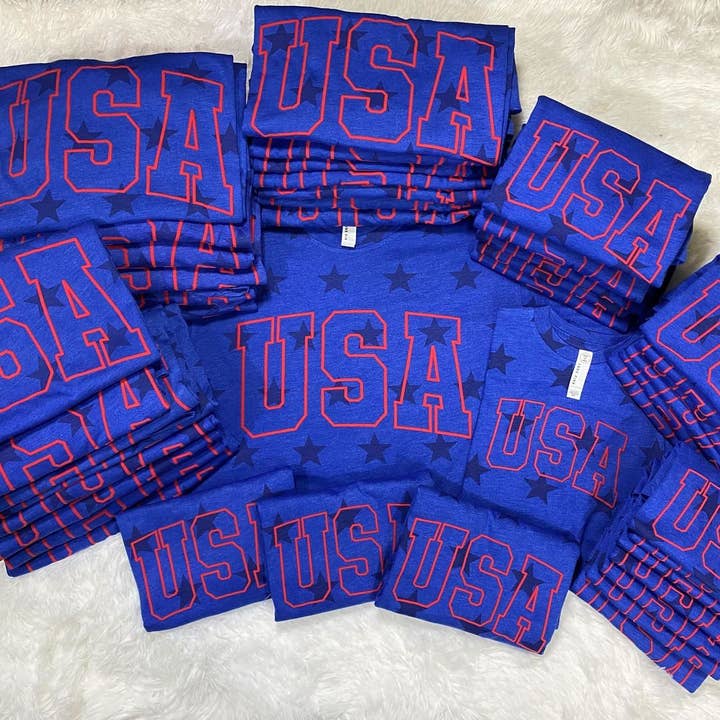 USA Star Puff Short Sleeve for wholesale by MidWest Tees