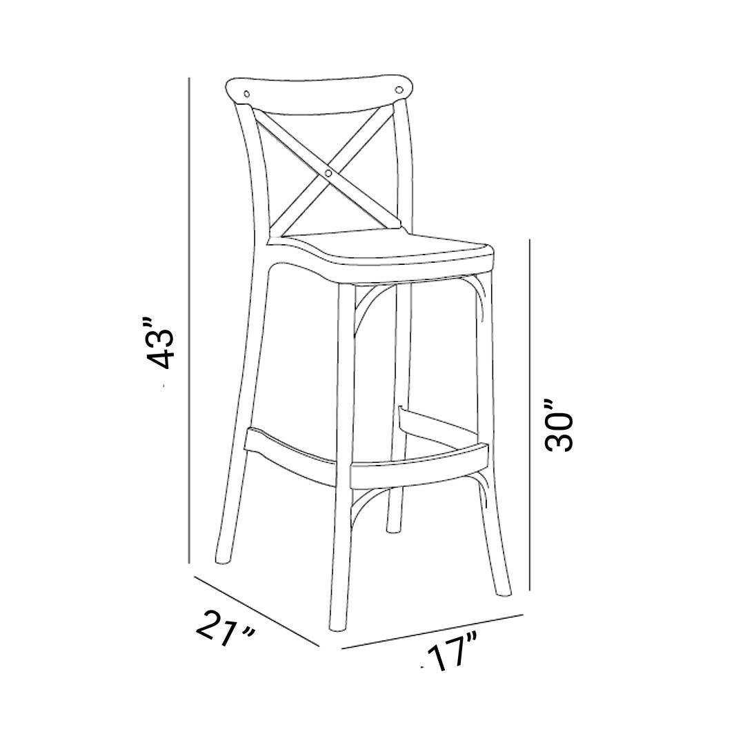 Casual Decore - Wholesale Stool - Patio Crossback Barstool 30" Commercial Grade - Box of 46