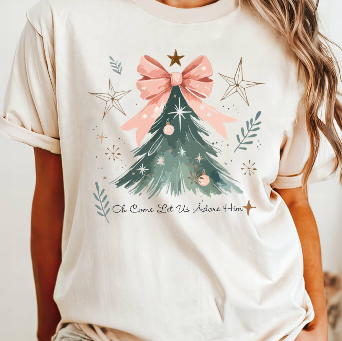 Kiki's Boutique - Vendita all'ingrosso Maglietta serigrafata - Donna - Maglietta Oh Come Let Us Amore Him