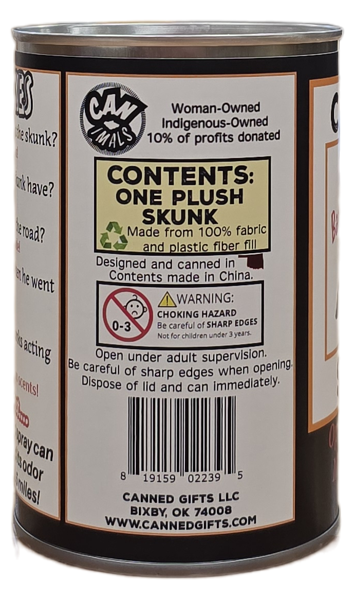 Canned Gifts – wholesale Fyllda/plyschleksaker - Barn och baby – Canned Skunk | Fylld djurplysch med roliga skämt på burk5