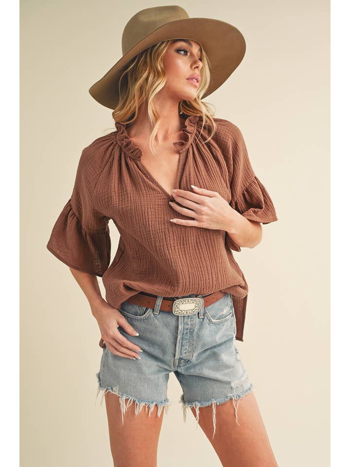 AEMI + CO - Wholesale Blouse - Women's - 8258DK Tes 3/4 Sleeve Ruffle Top42