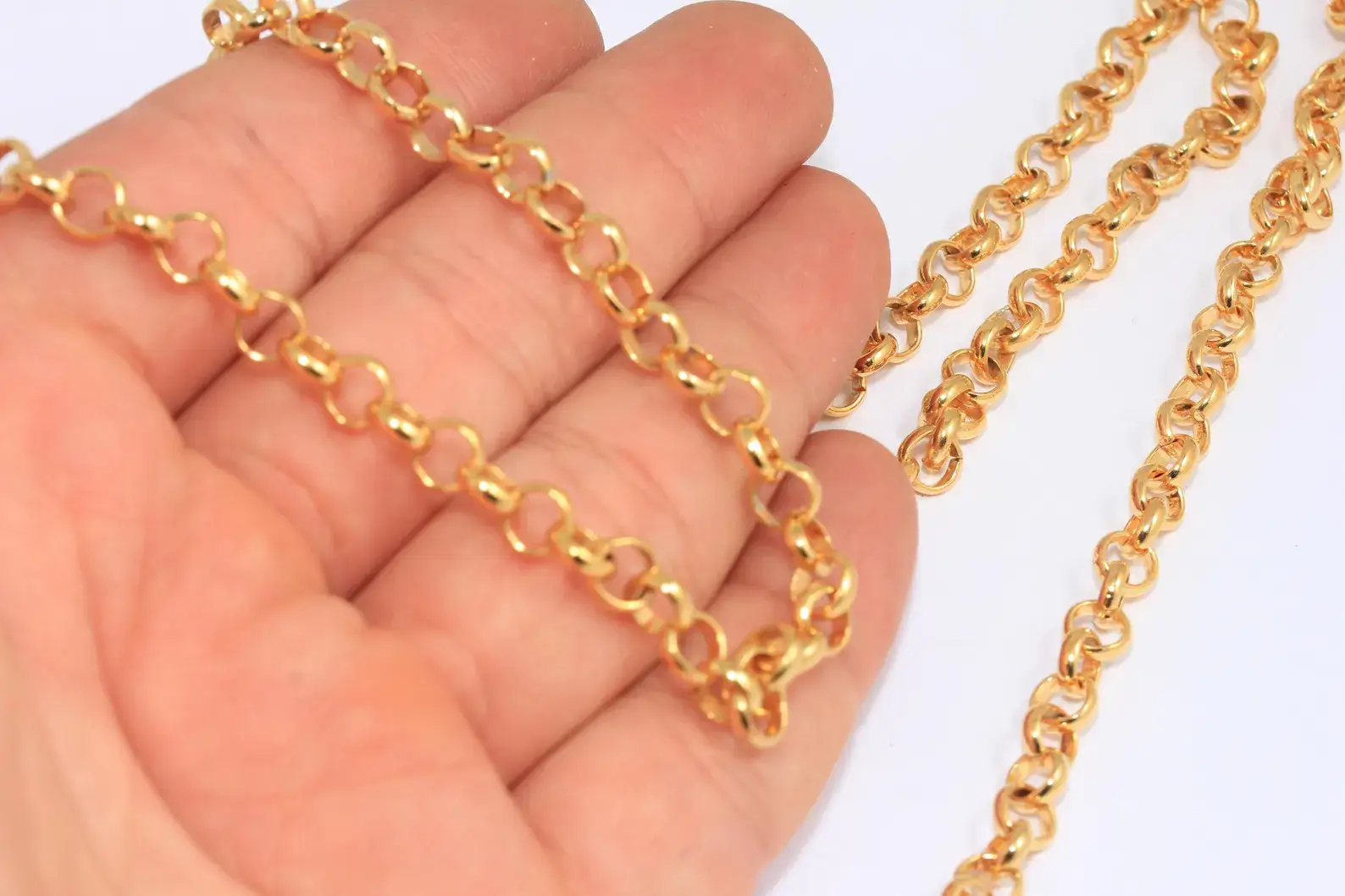 QueenJewelryM - Wholesale Schakelketting - 6mm 24k Glanzend Gouden Rolo Ketting, Gesoldeerde Ketting, CHK79-30