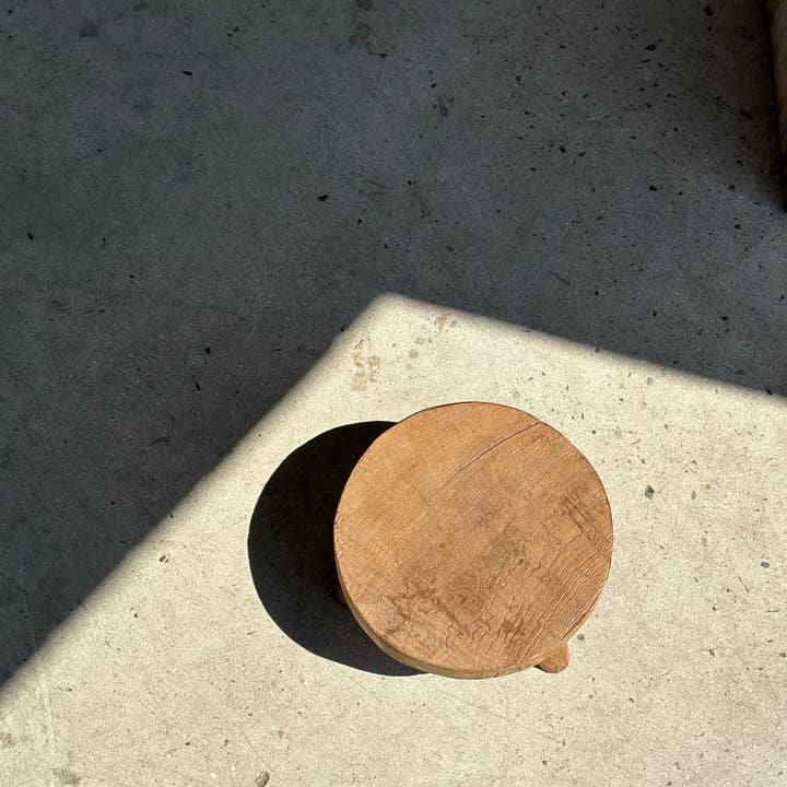 Office Objets - Wholesale Stool - Small low three-legged stool in upcycled blond teak D:30 H:1551