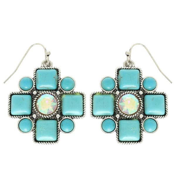 anbfashion - Wholesale Dangle Earrings - WESTERN CRYSTAL TURQUOISE CROSS EARRINGS E161120