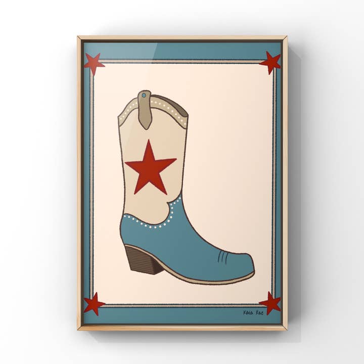 Star Cowboy Boot Art Print for wholesale by Surf Cowboy