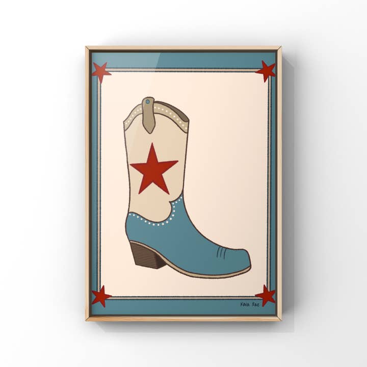 Star Cowboy Boot Art Print for wholesale by Surf Cowboy
