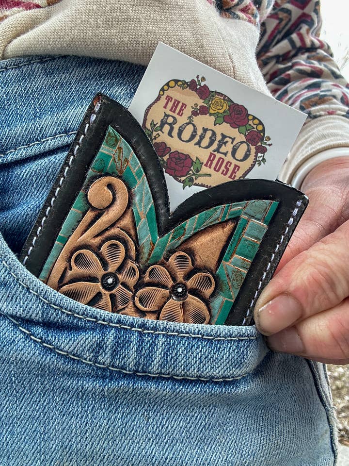 Front Pocket Hand Tooled Leather Wallet Cowgirl Rodeo Western Cowboy for wholesale by The Rodeo Rose