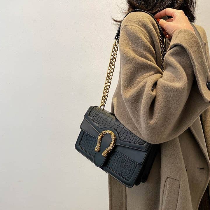 NEGRO Bolso de hombro de cadena clásico de una sola correa a la moda de venta al por mayor en Faire