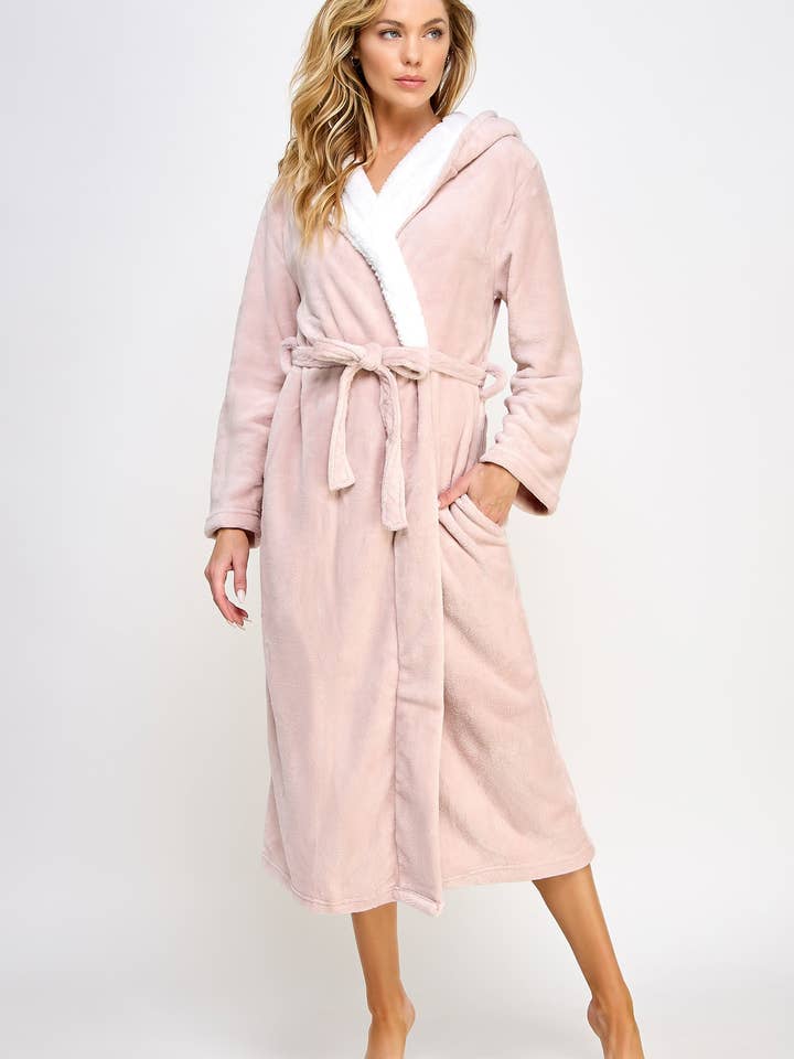 Pink 1818 Janette Color Block Plush Robe for wholesale on Faire