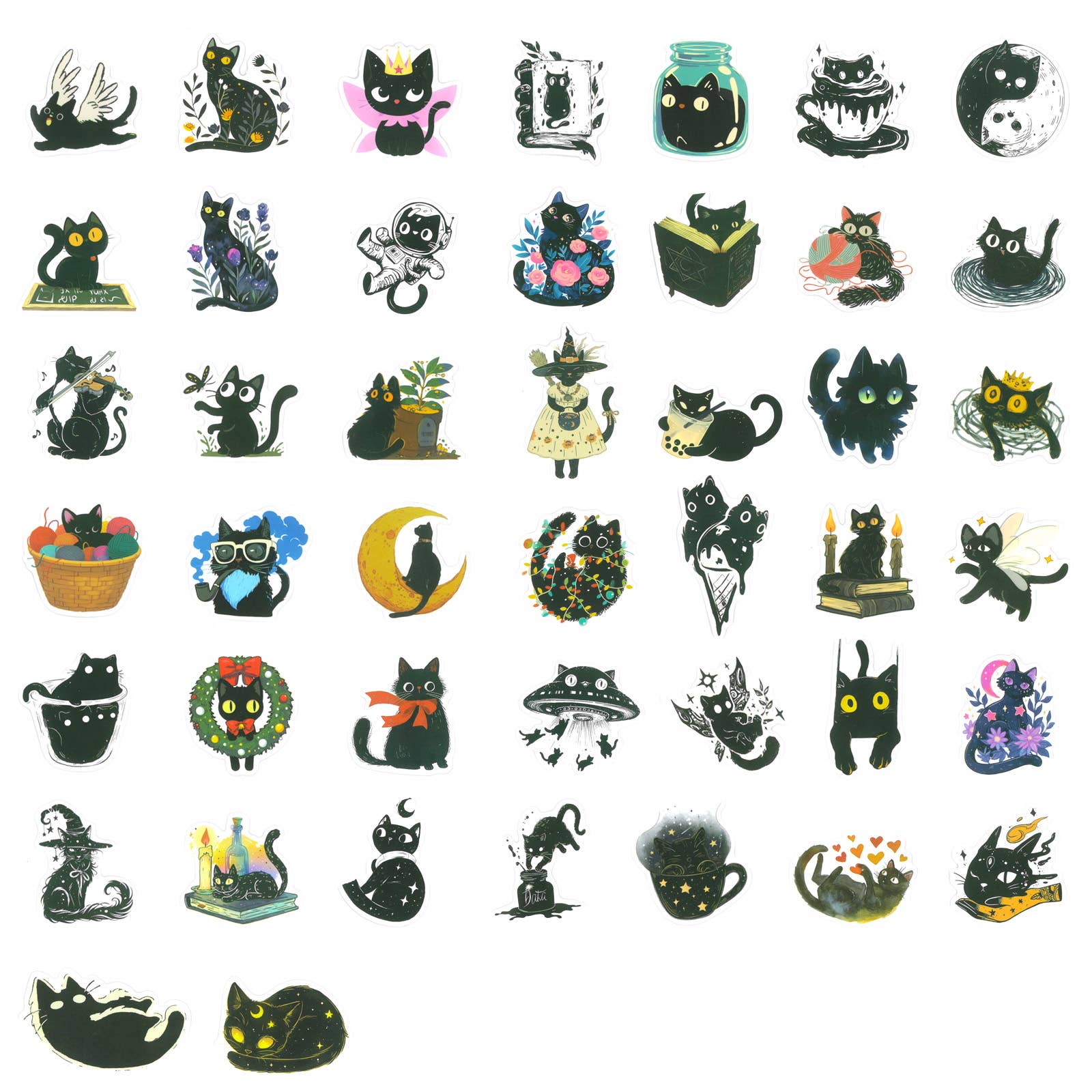 Wrapables.com - Vente Autocollant - Autocollants en vinyle imperméables Wrapables, 100 pièces, Chats noirs3