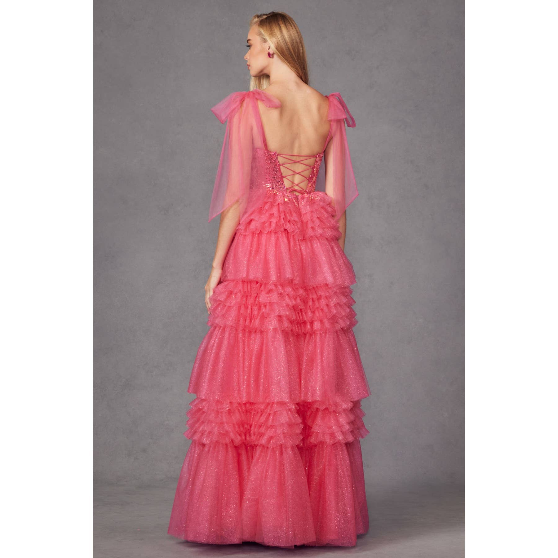 Juliet - Wholesale Dress - Women's - JT2465A TIERED RUFFLE SKIRT AND TULLE BOWS ON SHOULDER SLEEV7
