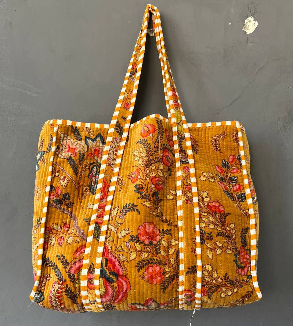 Bhawana Handicrafts - Wholesale Tote Bag - Women's - Large Tote Bag Floral Printed Quilted Velvet Cotton Bag Boho1