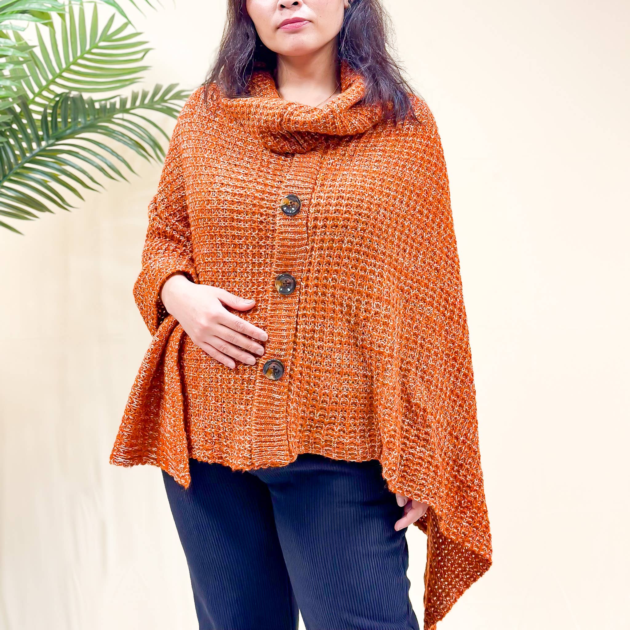 Karma Nepal Crafts - Wholesale Poncho - Women's - Hand Knit Turtle Neck Two Way Fall/Winter Poncho23