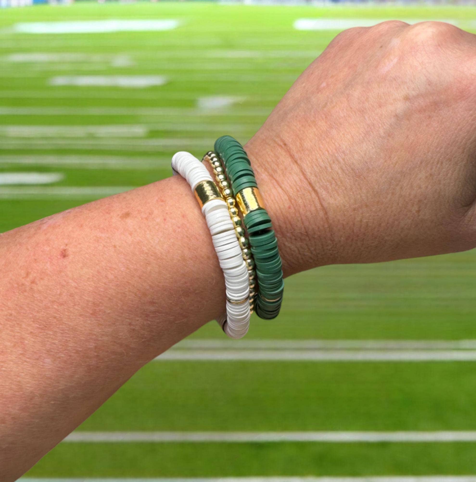 Fish Towne Designs, LLC - Wholesale Jewelry Set - Green and White Game Day Bracelet Stack4