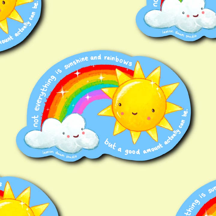 Autocollant en vinyle Soleil et Arc-en-ciel pour la vente par Lemon Dawn Studio