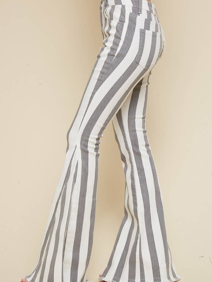 Saints & Hearts - Wholesale Jeans - Women's - SIP6106C WESTERN CHARCOAL STRIPED WASHED DENIM BELL BOTTOMS1