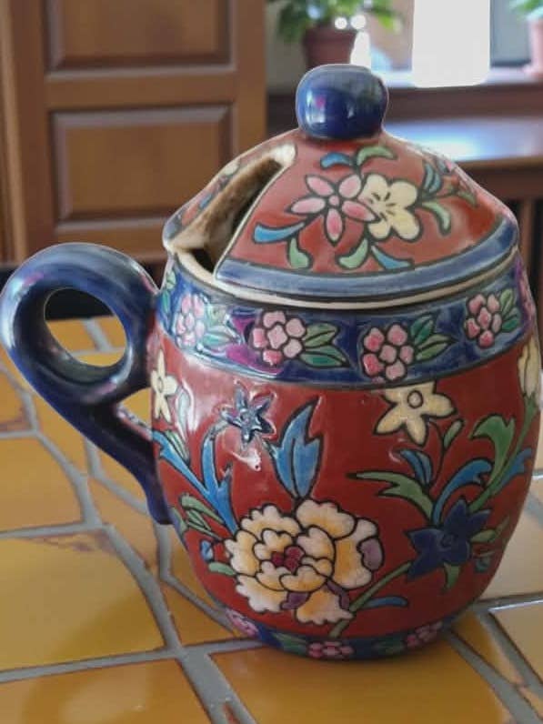 Mostardeiro em cerâmica em forma de barril com padrão floral – Revival Vintage por atacado de Art Déco Style