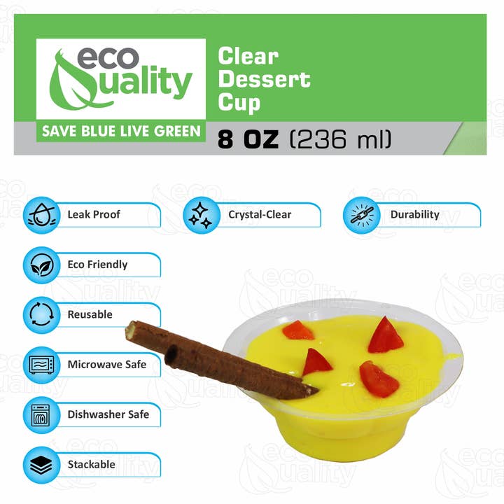 EcoQuality – wholesale Disposable cup – 8oz Clear Plastic Disposable Durable Ice Cream Sundae Cups