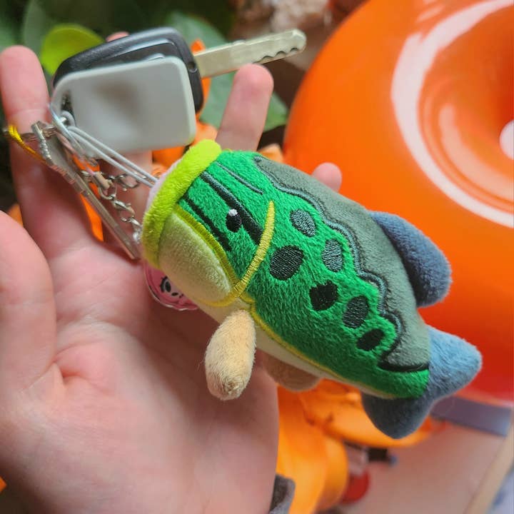 Largemouth Bass Fish Plush Elastic Keychain for wholesale by Dizzy Leopard Shop