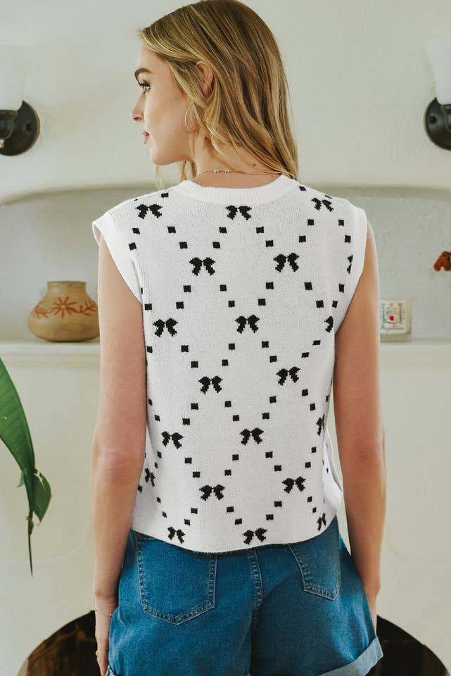 fashionworks - Wholesale Knit Sweater - Women's - Fashion-W Preppy Vibes Bow Print Zipped Collar Sweater Tee6