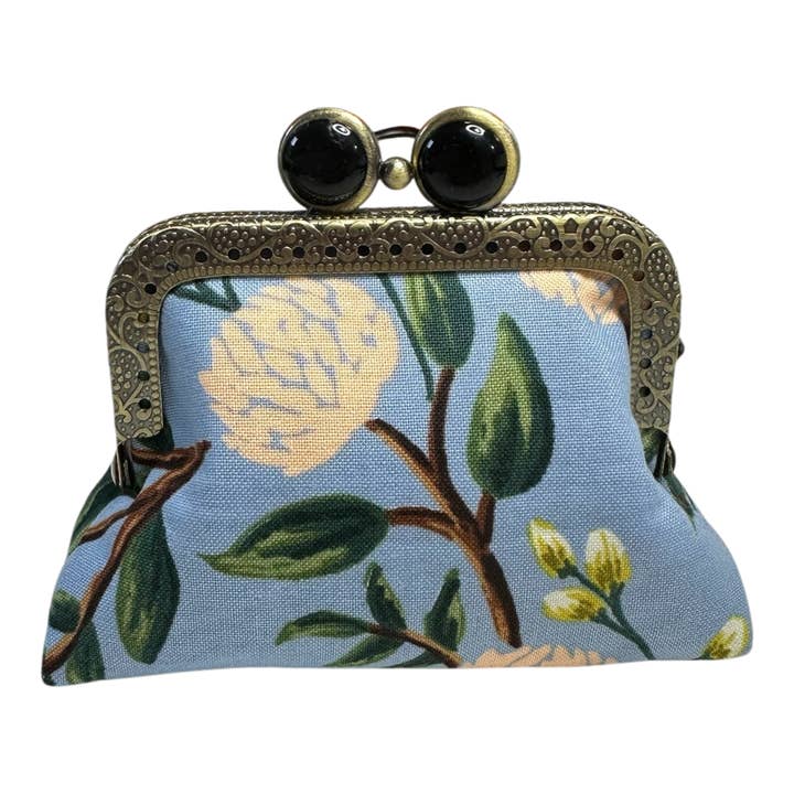 Kiki & Syds - Wholesale Coin Purse - Women's - Kiki & Syds Mini Clutch Coin Purse - Peonies Dusty Blue4