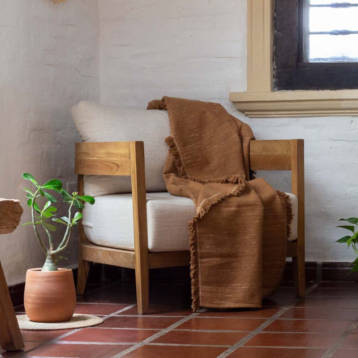 Under The Bough - Wholesale Throw Blanket - Liso Handloomed Cotton Blanket — Rust1